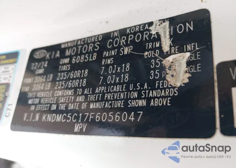 2015 Kia Sedona Ex z USA, uszkodzony, nr VIN KNDMC5C17F6056047